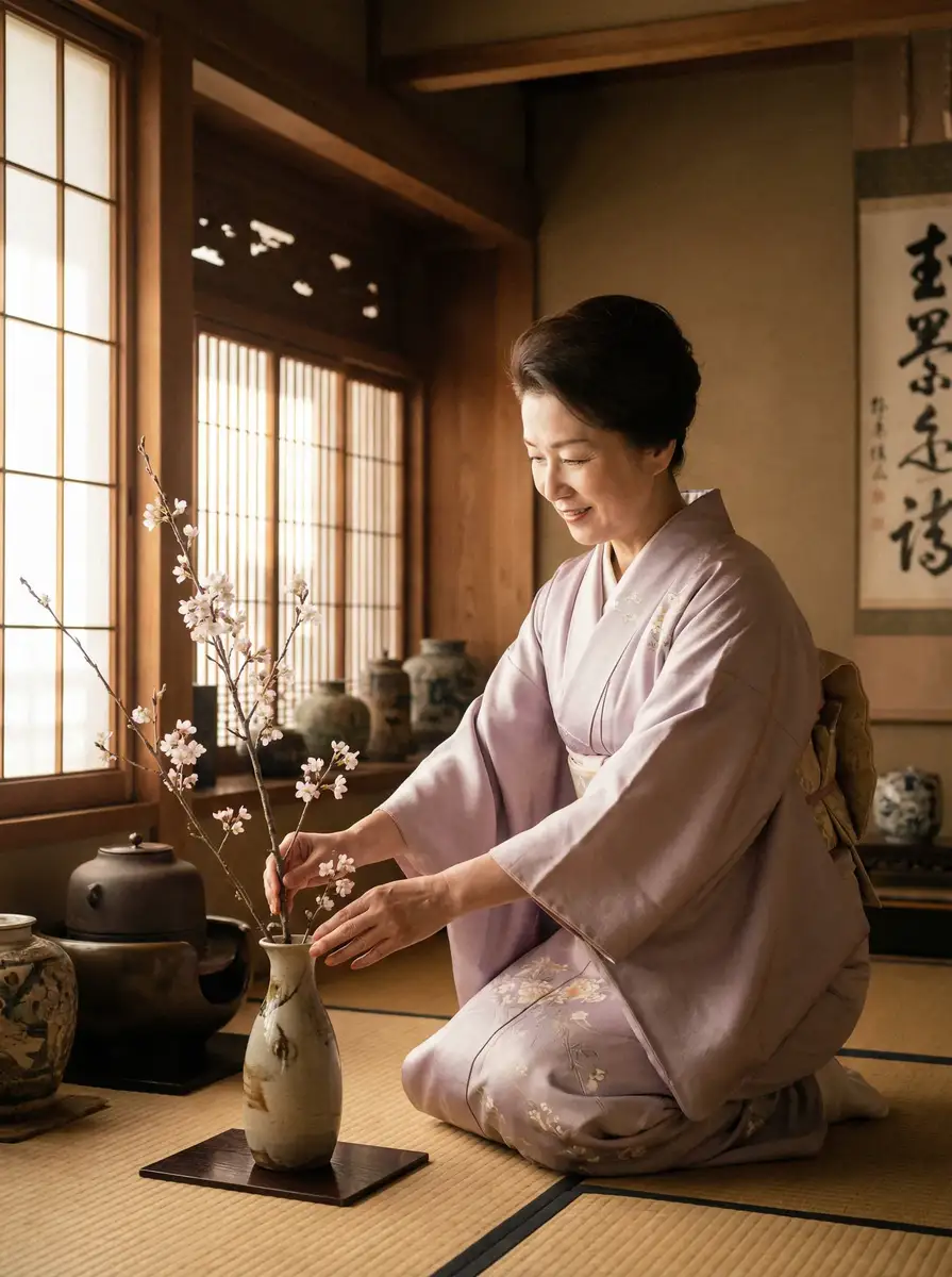 一位优雅的 玉女心经电影完整版 在和室中插花